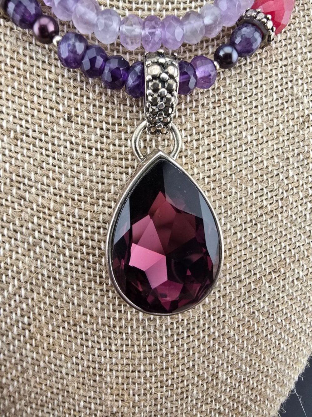 Barse 925 Sterling Silver Purple & Red Faceted Double Strand Necklace 62 grams - Picture 8 of 13
